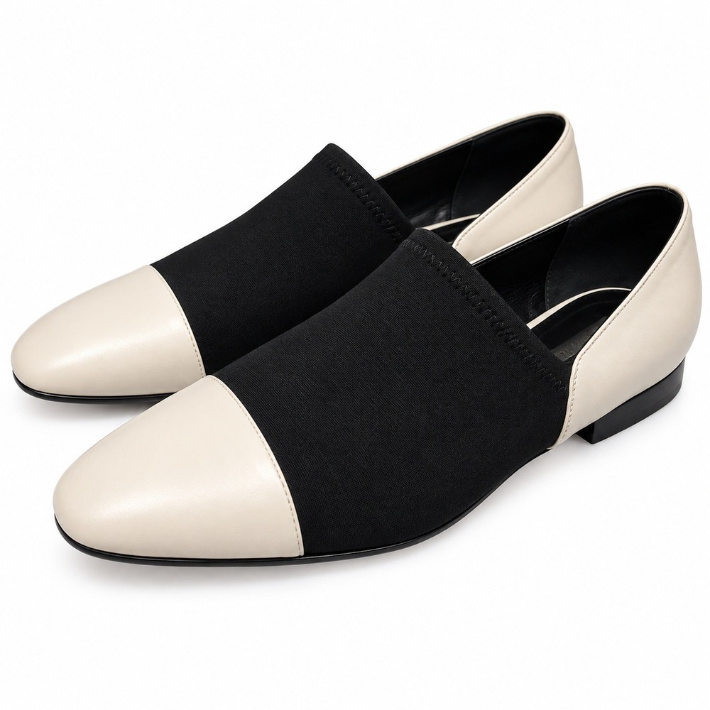 Via Spiga Morgan Loafers Womens 8.5 Ivory Black Leather Two Tone Flats Italy
